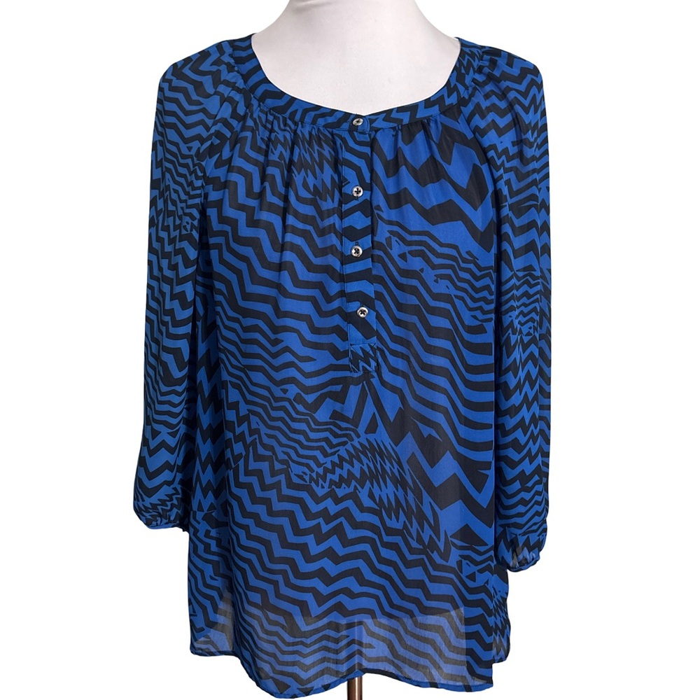 Banana Republic Black and Blue Zigzag Blouse